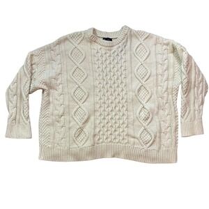 GAP Cable Knit Sweater  Cotton/Wool Fisherman Grandpa Preppy Men's M/L Cream